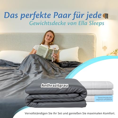 Ella Bettbezug 135x200 cm für Gewichtsdecke - Hergestellt aus 100% Baumwolle - Geeignet für 7 kg und 9 kg Gewichtsdecken - Anthrazitgrau