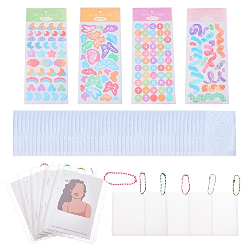 AMIJOUX Kpop - Soporte para tarjetas fotográficas, fundas holográficas de plástico, carpeta de tarjetas fotográficas Kpop con láser intermitente, protector de tarjetas comerciales con calcomanías Cover