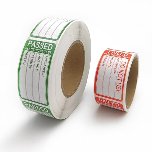 500 PCS PAT Testing Stickers Passed 50 PCS Failed PAT Test Stickers 23mm x 43mm Pat Test Labels for Electrical Testing Waterproof Electrical Safety Labels Self Adhesive