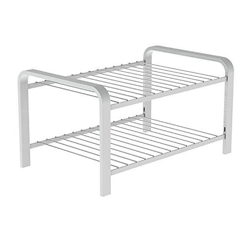 LM 390 Schuhregal Weiß 47cm breit, Schuhablage schmal mit 2 Ebenen, offen, Weiß Cover