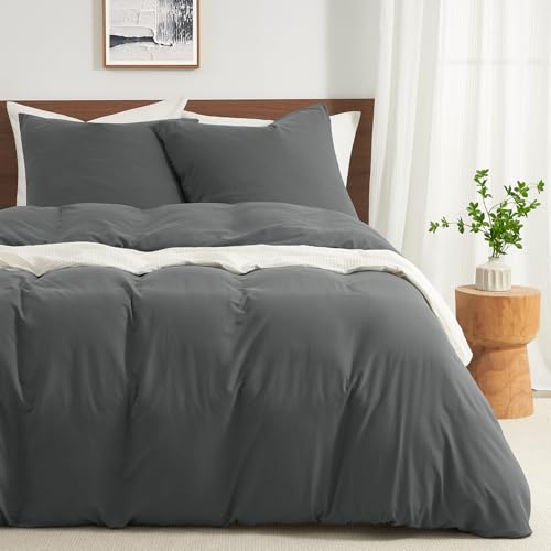 WohlNest Bettwäsche 200x200 Grau,200x200 Bettwäsche Set Anthrazit 1 Bettbezug 200x200 + 2 Kissenbezüge 80x80 cm,Bügelfreie Bettwäsche Microfaser...