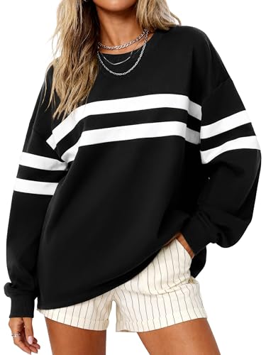 MASCOMODA Women's 2025 Striped Oversized Sweatshirt Fall Crewneck Long Sleeve Shirts Casual Color Block Pullover Tops