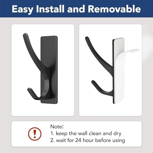 pickpiff Self Adhesive Coat Hooks for Hanging: Heavy Duty Stainless Wall Hook for Towel, Backpack, Hat, Sturdy Metal Hanger for Bathroom, Bedroom, Door, 4-Pack, Matt Black - 3