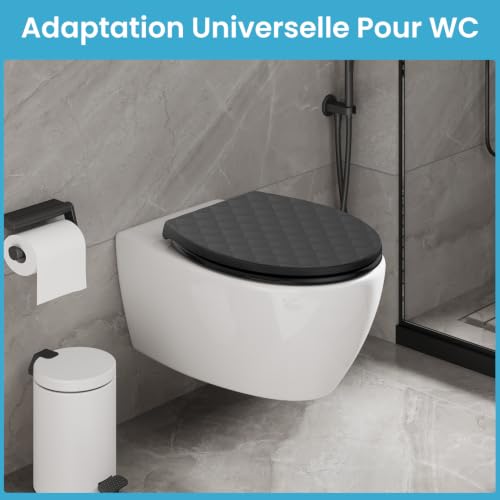 SREWOHS PRO Abattant WC Forme O en PP avec Frein de Chute Double, Motif 3D Effet Cuir, Anti-UV Inaltérable, Cuvette Toilette Quick Release, Fixation Top-Mount avec Vis 7 cm, Gabarit + Vidéo, Noir – vue 8
