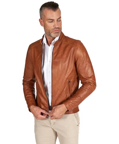 Men's Italian leather jacket Biker Tan color Vintage Genuine Leather D'Arienzo Handmade in Italy2