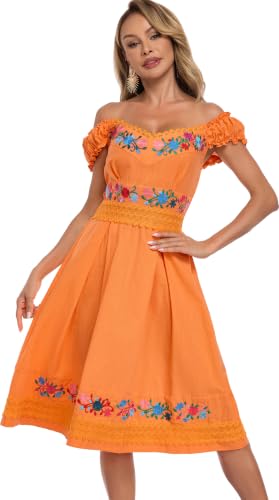 Image of Women's Mexican Dress Embroidered Causal Lace Party Dress