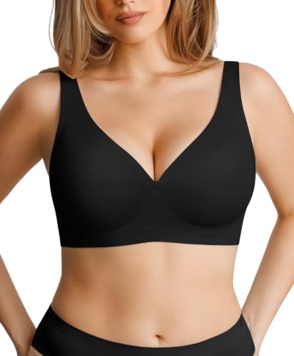 Popilush Wireless Bras for Women No Underwire Seamless Bra Black Medium