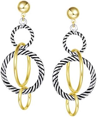 UNY Dangle Earring Designer Brand Inspired Jewelry Multi Hoops Twisted Cable Wire 2 Tone Christmas Gift (Multi Hoops)