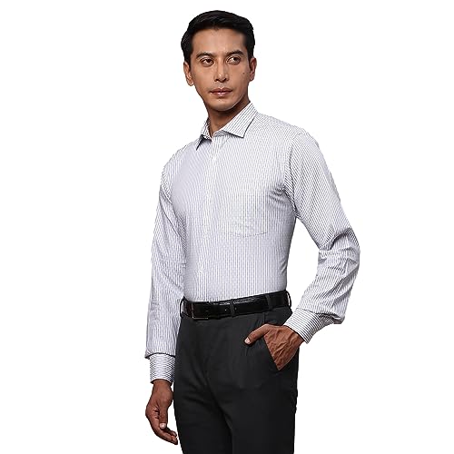 Image of Park Avenue Men's Pure Cotton Stripe Pattern Slim Fit Semi Cutaway Collar Full Sleeve Formal Shirt