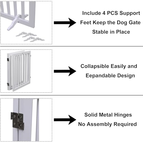 Dog Gate Wooden Freestanding Pet Gate3 Panel 23.6" Height White Indoor Dog Fences,House Gate for Doorways & Stairs - Image 5