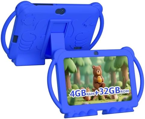 HOTTABLET Kids Tablet 7 inch Android, 4GB RAM 32GB ROM, 1TB Expandsion, with Parental Control, WiFi, Bluetooth, Dual Camera with Silicone Case, 1PCS (Blue)