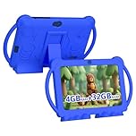 HOTTABLET Kids Tablet 7 inch Android 12, 4GB RAM 32GB ROM, 512GB Expandable, with Parental Control, WiFi, Bluetooth, Dual Camera with Silicone Case, 1PCS(Blue)