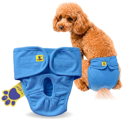 Image of A+a Pets' Cotton Dog Diapers | Underwear Panty | Stretchable Comfortable Washable and Reusable (S, Blue)