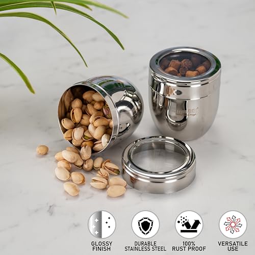 Image of Sumeet Stainless Steel Conical Shape Canisters /Dabba /Storage Containers for Kitchen with See Through Lid, Set of 2 Pcs, 500ml Each, 9cm Dia, Silver