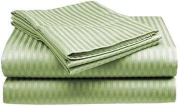 Crystal Trading 4-Piece Bed Sheet Set - Dobby Stripe - 100% Cotton Sateen - 400 Thread Count (Sage, Queen)