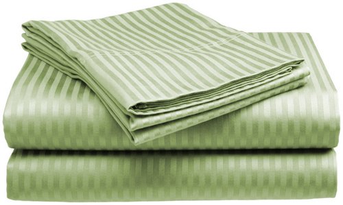 Deluxe Hotel 4-Piece Bed Sheet Set - Dobby Stripe - 100% Cotton Sateen - 300 Thread Count - Twin - Sage