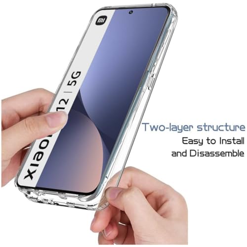 GAPlus Xiaomi 12 5G Front and Back Case [Built in Screen Protector] Transparent Clear Fully Protection PC Hard Soft Slim Thin Cover Bumper Shockproof For Xiaomi 12 5G