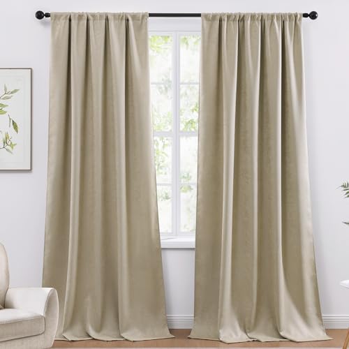 WRENSONGE Blackout Curtains for Bedroom, Dark Beige Blackout Curtains 95 Inch Long for Living Room Windows Kitchen Room, Easy Rod Pocket Curtain Modern Room Darkening Curtains 2 Panels Set D