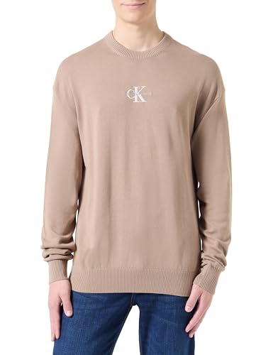 Calvin Klein Jeans Męski sweter MONOLOGO J30J327404 Pulower, Szary (Taupe Gray), L, Szary (Taupe Gray), L