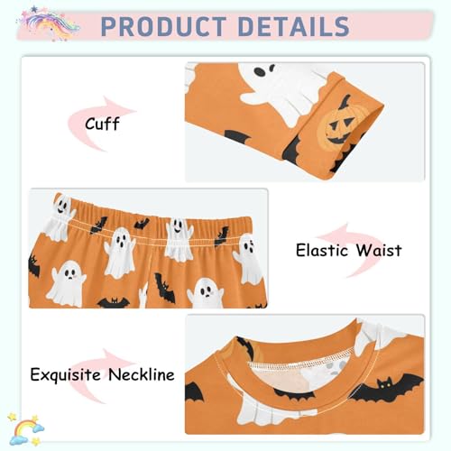 Pajama Sets Long Sleeve Halloween Ghosts Bats Pumpkins Soft Comfy Sleepwear 2 Piece PJS 3-8T4
