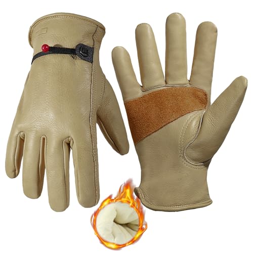 BC KONGOUARD Leather Winter Work Gloves Multipurpose Heated Adjustable Wrist for Construction Tools & Home Improvement Brown M