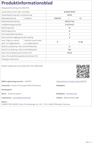 205/55HR16 Kumho Tl WP52 (Neu) 91H - 6