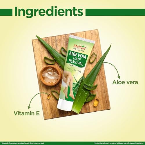 Image of Multani Naturals Aloe Vera Hair Removal Cream 60 ml (Pack of 2) | Gentle formula Enriched with Aloe Vera and Vitamin E | Painless, Easy and Effective Hair Removal for Men and Women