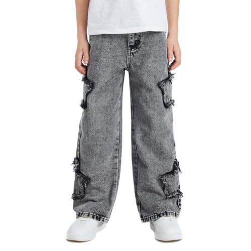 Boys Y2K Baggy Jeans Kids Star Graphic Ripped Wide Leg Elastic Waist Denim Pants with Pockets Hip Hop Streetwear4