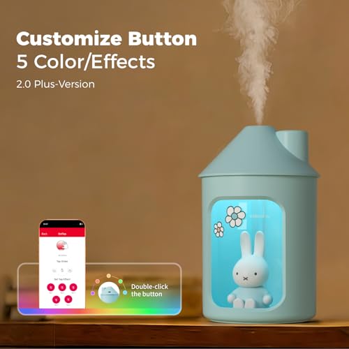 Mipow X Miffy Double Spray Humidifier 2.0 Smart App-Control RGB LED, Mini Cute Humidifier with Night Light, 500ml for Bedroom, Nursery/Office - Blue