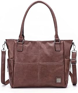 JANZORE Women Handbags Large Leather Tote Bag Ladies Fashion Vegan Soft Multi Pocket Large Capacity with Compartments Laptop Handbag Vintage Shoulder Bag for Work School Office