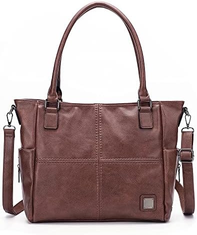 JANZORE Women Handbags Large Leather Tote Bag Ladies Fashion Vegan Soft Multi Pocket Large Capacity with Compartments Laptop Handbag Vintage Shoulder Bag for Work School Office
