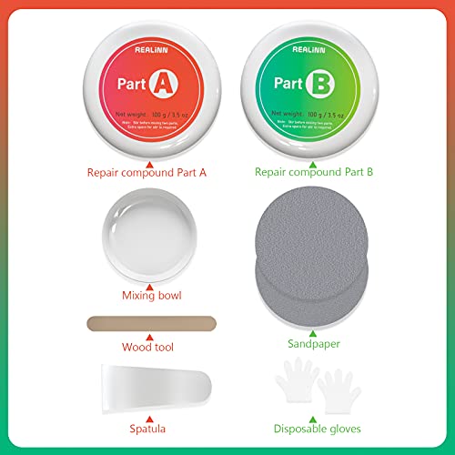image for REALINN Tub Repair Kit White 7 Oz Plus Version for Fiberglass Porcelai