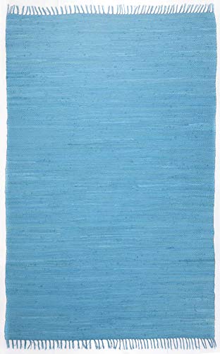 Theko Sona-Lux Dhurry Fleckerl - Alfombra tejida a mano, color turquesa