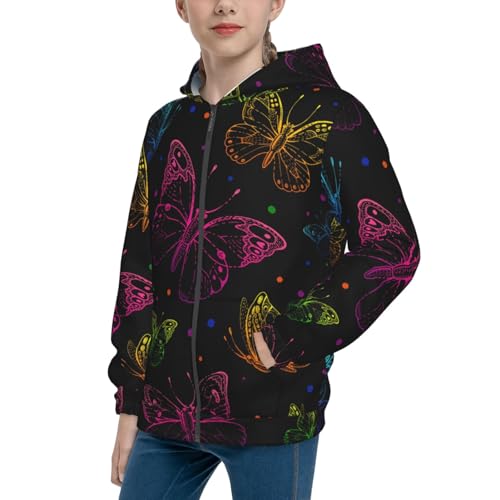 Butterfly Kid Hoodies Boys Zip Up Sweatshirts Girls Pullover with Pocket