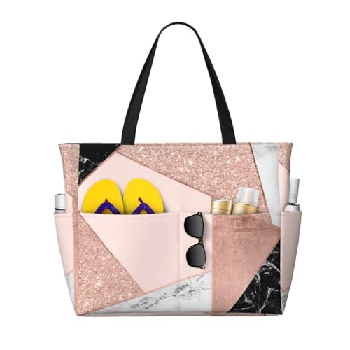 Grand sac de plage marbre géométrique noir et blanc chic pour vos journées ensoleillées