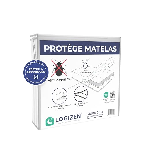 Housse Matelas Intégrale Anti-Punaises de Lit 140x190 - Certifiée en Laboratoire - Labellisée Oeko-TEX - Imperméable - Qualité Professionnelle