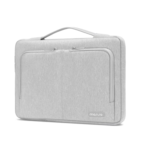 MOSISO 360保護 ラップトップスリーブケース、対応機種 MacBook Air 13インチ M2 M1 2025-2018/Pro 13 M2 M1 2025-2016、2つの同じフロントポケット ＆ トロリーベルト付き PCバッグ(グレー)