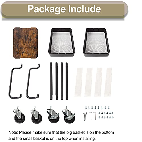 2 Tier Metal Utility Rolling Cart Storage Organizer With Cover Board, Mobile Trolley Sofa Side Table With Wheels For Office Home Kitchen Organization, Black #TOP6