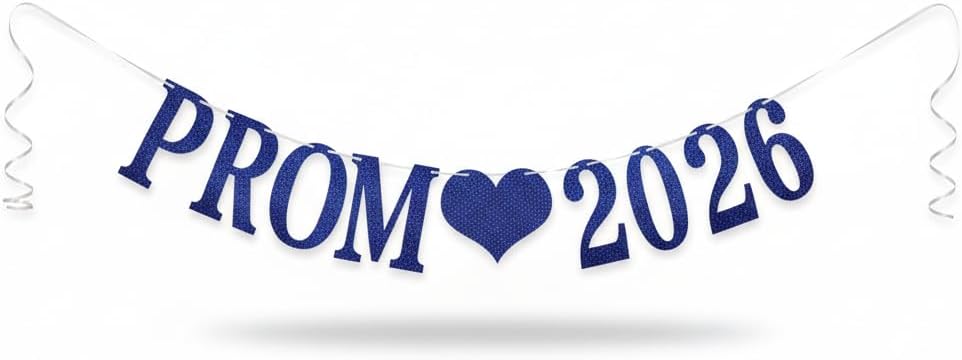 Prom 2026 Banner, 2026 Prom Night Bunting Decorations, Class of 2026 Graduation Party Decorations, College High School Grad Party Supplies (Blue)