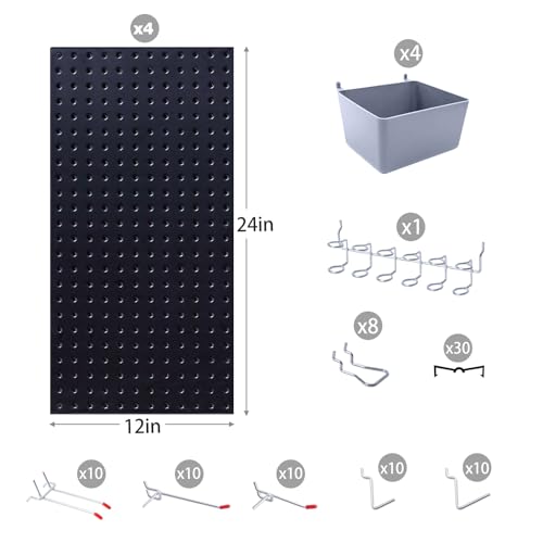 Pegboard Smith US-TNDK29S97BJF-PS 48X24 Inch Black Metal Pegboard Kit For Wall Organization With Hooks, Garage Storage Bins, And Utility Tool Board – Efficient Panel Tool Organizer. thumb #5