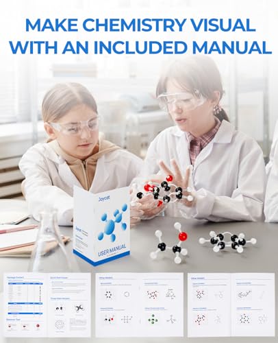 Image of JoyCat 404-Piece Molecular Model Kit for Organic and Inorganic Chemistry | Includes 100 atoms, 153 bonds and a mini C60 set, plus remover tool, learning guide and labeled storage box