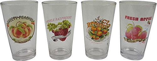 Hoff Interieur Juego de 4 vasos Fruits, cristal y metal, 9 x 9 x 15 cm