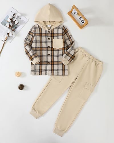 Boys Clothes Fall Winter Outfits, Toddler Boy Sweatsuit Plaid Hoodie Pants Clothing Set For Kids Boys Size 5-12 Years4