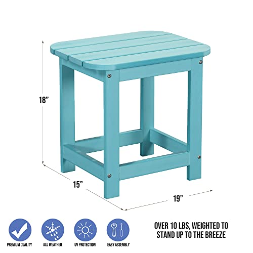 Polyteak Set Of 2 Folding Adirondack Chairs With Side Table Patio Set, Premium Weather Resistant Poly Lumber, Outdoor Deck Furniture, Up To 300 Lb Plastic Adirondack Chairs, Classic Collection - Blue #TOP5