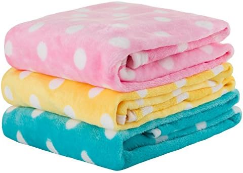 UTOPIPET Multi-Pack of 3 Pet Blankets for Dog Cat Animal 35 x 27 Inches Fleece Polka Dot Design All Year Round Puppy Kitten Bed Warm Sleep Mat Fabric Indoors Outdoors (Three Colors)