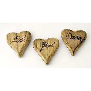 Houten hart “Liebe Danke Glück” ca. 6x7cm AV set van 3