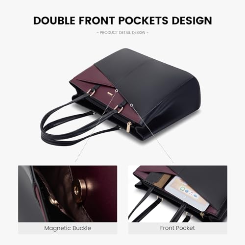 Image of LOVEVOOK Laptop Tote Bag for Women, Office Work Bag Briefcase fit for 15.6 inch Laptop, Large Capacity Teacher Computer Bag Handbag Black /Purple