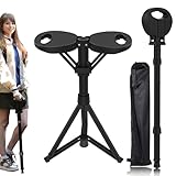 VIVETERA Bastón plegable con asiento, ligero, aleación de aluminio y polipropileno, diseño estable de triple pata, 330 libras, taburete portátil para senderismo, viajes, ancianos, incluye bolsa de
