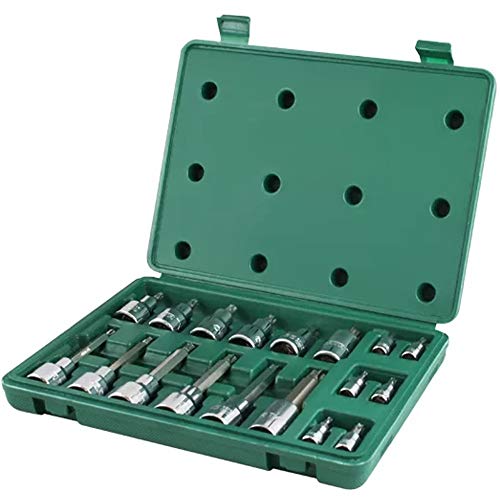 SATA 18-Piece Torx® Bit Socket Set, 1/4-Inch and 1/2-Inch Drive, with Long and Short Bits in a Green Storage Case - ST09052SJ