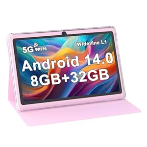 ZZB 7 inch Tablet Android 14, 8GB RAM (4GB Expandable) 32GB ROM Tablets Supports 1TB MicroSD, Dual Camera Tableta 5G WiFi-6 Android Tablet with Case, 7″ Tablets+Cover 2025 (Pink)